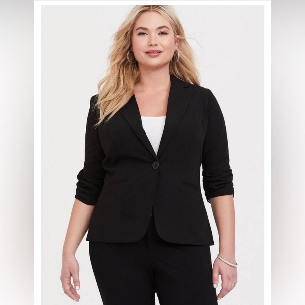 Torrid City Twill Classic Fit Blazer Plus Size 3/3X Black 3/4 Sleeve